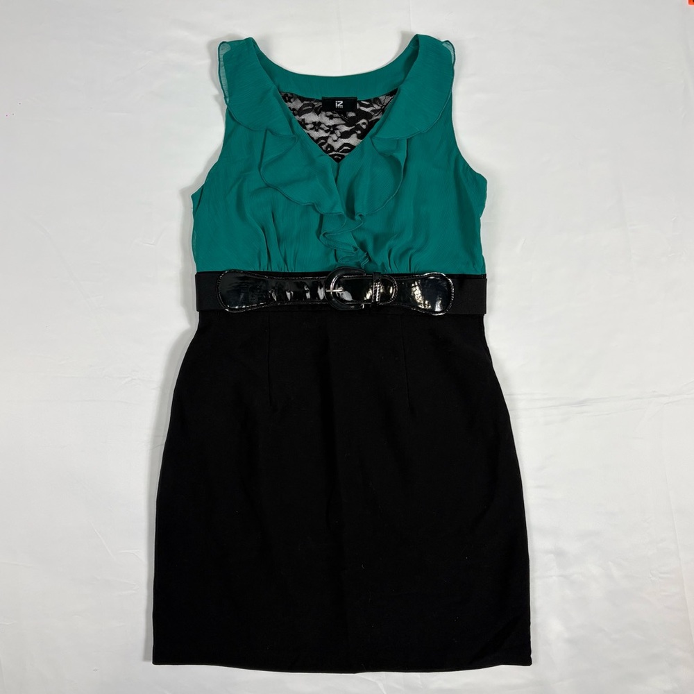 Teal and Black Sleeveless Dress